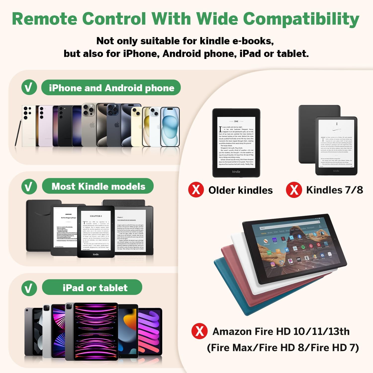 Page Turner Ring for Kindle,Remote Control for iPhone iPad Android Tablets E-Readers,Clicker Page Turner for Kindle Accessories for Camera Video Record&Shutter Selfie (Green)