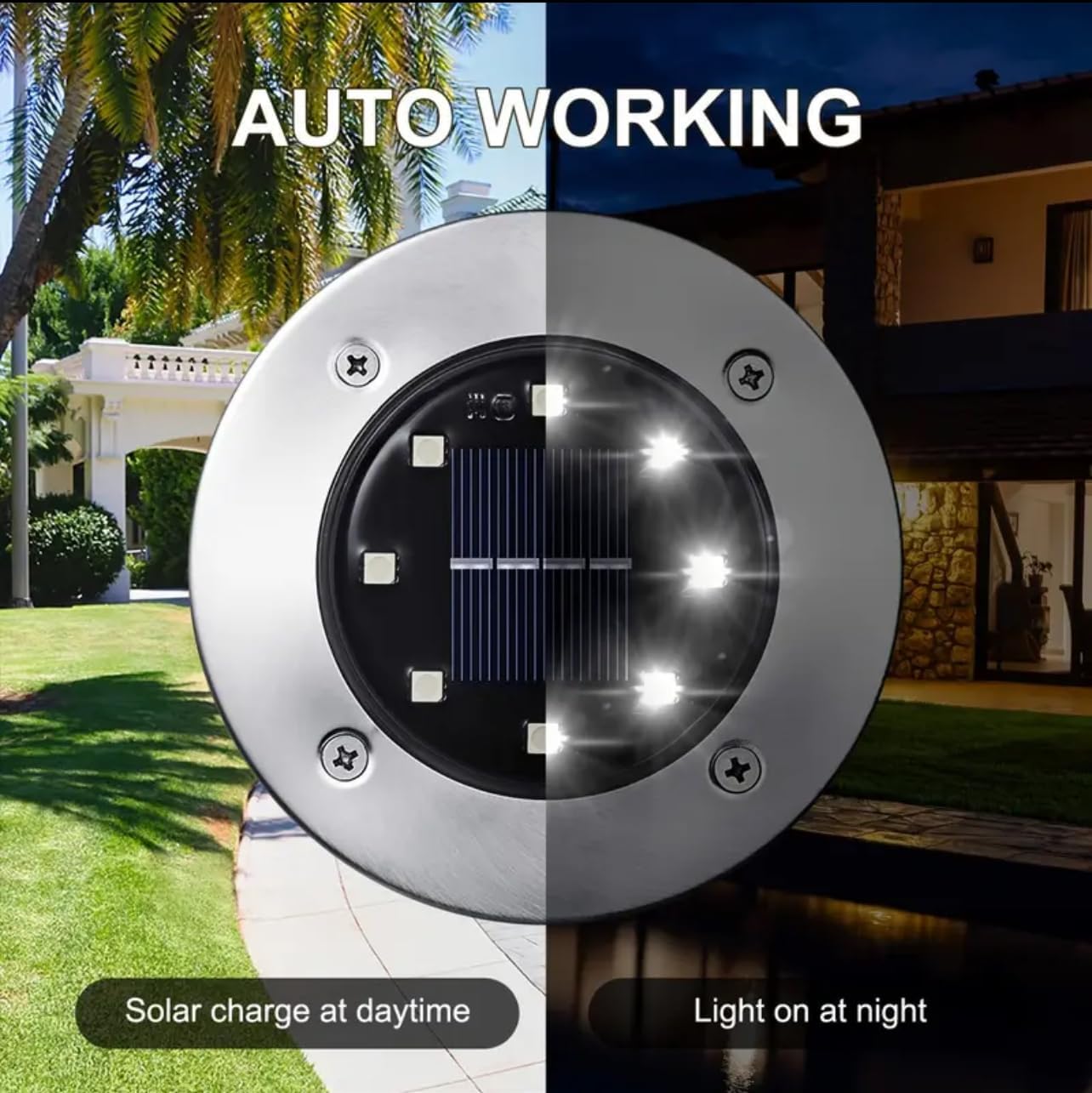 JT Morolux Solar Ground Lights, LED Disk Lights, White, Waterproof Outdoor Path Lights for Garden, Lawn, Walkway, Driveway (Multi-Color, 8)