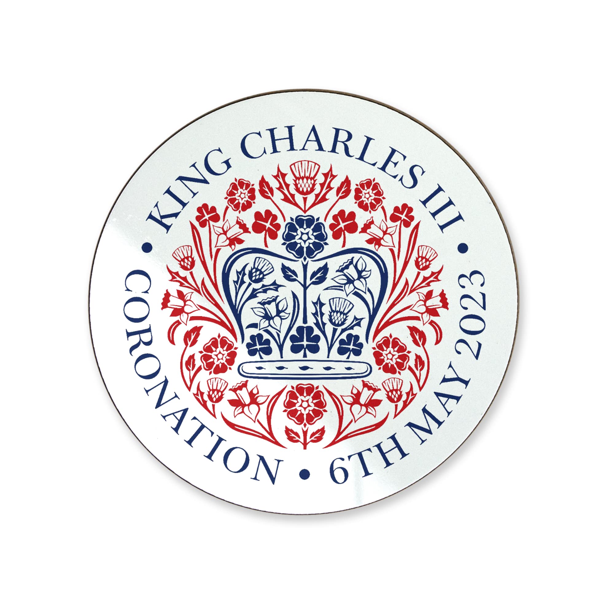 Print Maniacs Boys White Kings Coronation 2023 Official Emblem Round Coasters King Charles Iii Commemorative Souvenir Gift His Majesty The King Royal Memorabilia Gifts Coronation Memorabilia