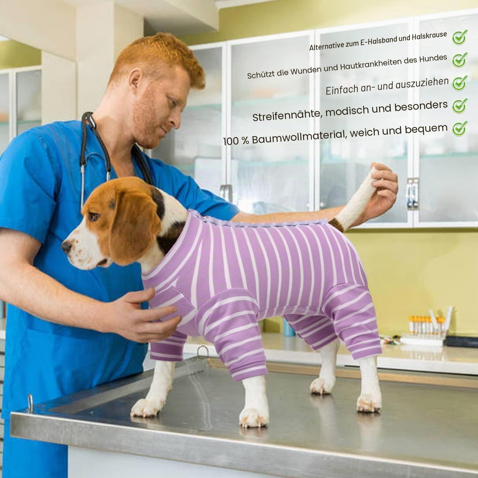 Kuoser Hundebody Nach Op, Hundebody Nach Kastration, Body Für Hunde Nach Op，Op Body Hund Mit Vierfüßler, Hundepyjama für Kleine Mittelgroße Katzen Hunde Lila M
