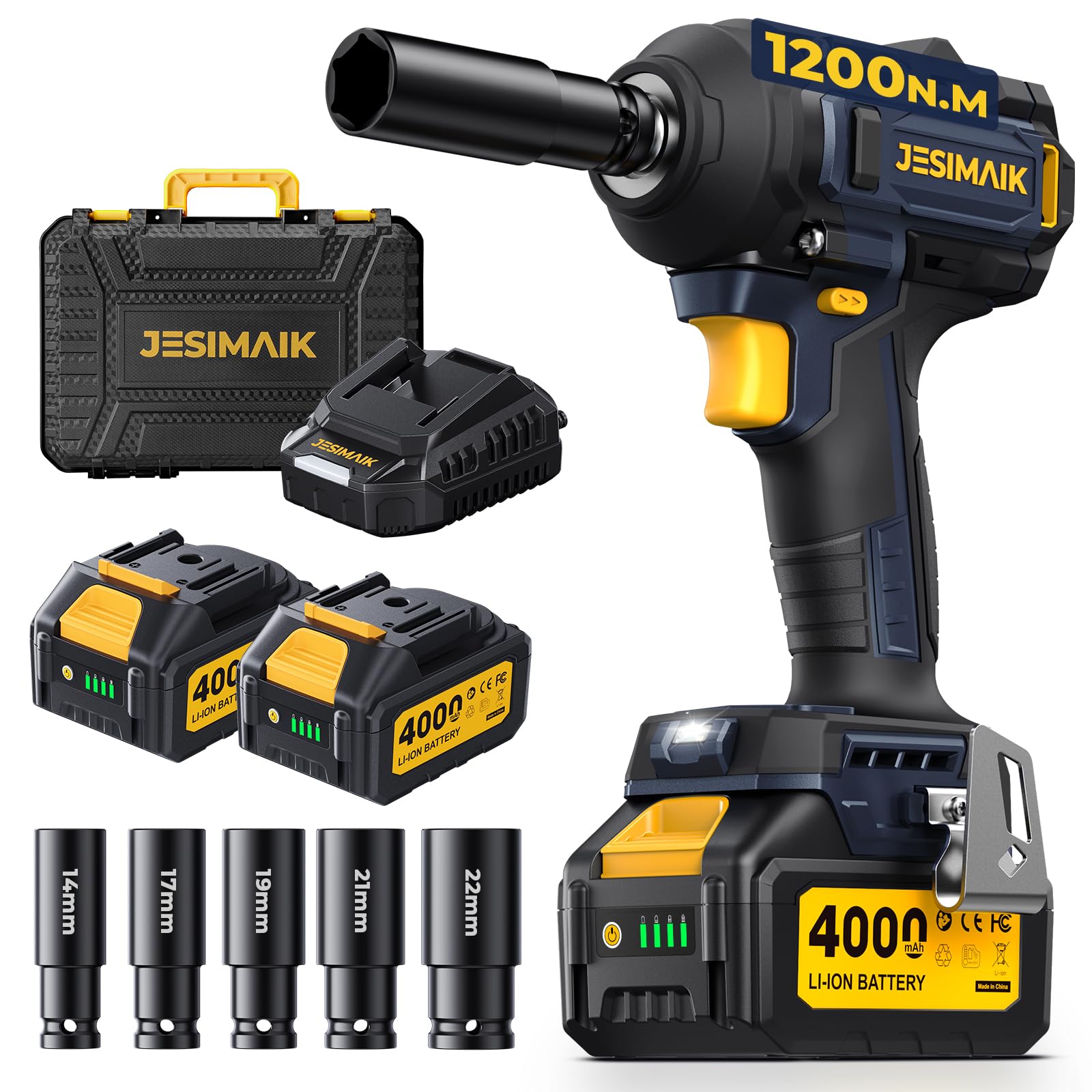 JESIMAIK Cordless Impact Wrench 900 ft-lbs