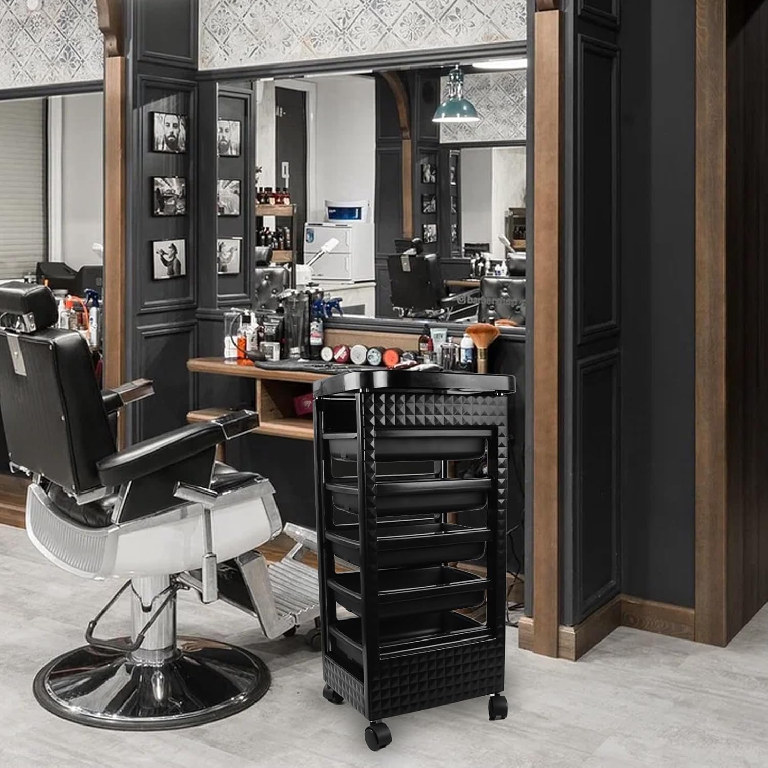 Salon Trolley Cart with Wheels and 5 Drawers, Salon Rolling Cart for Hair Stylist