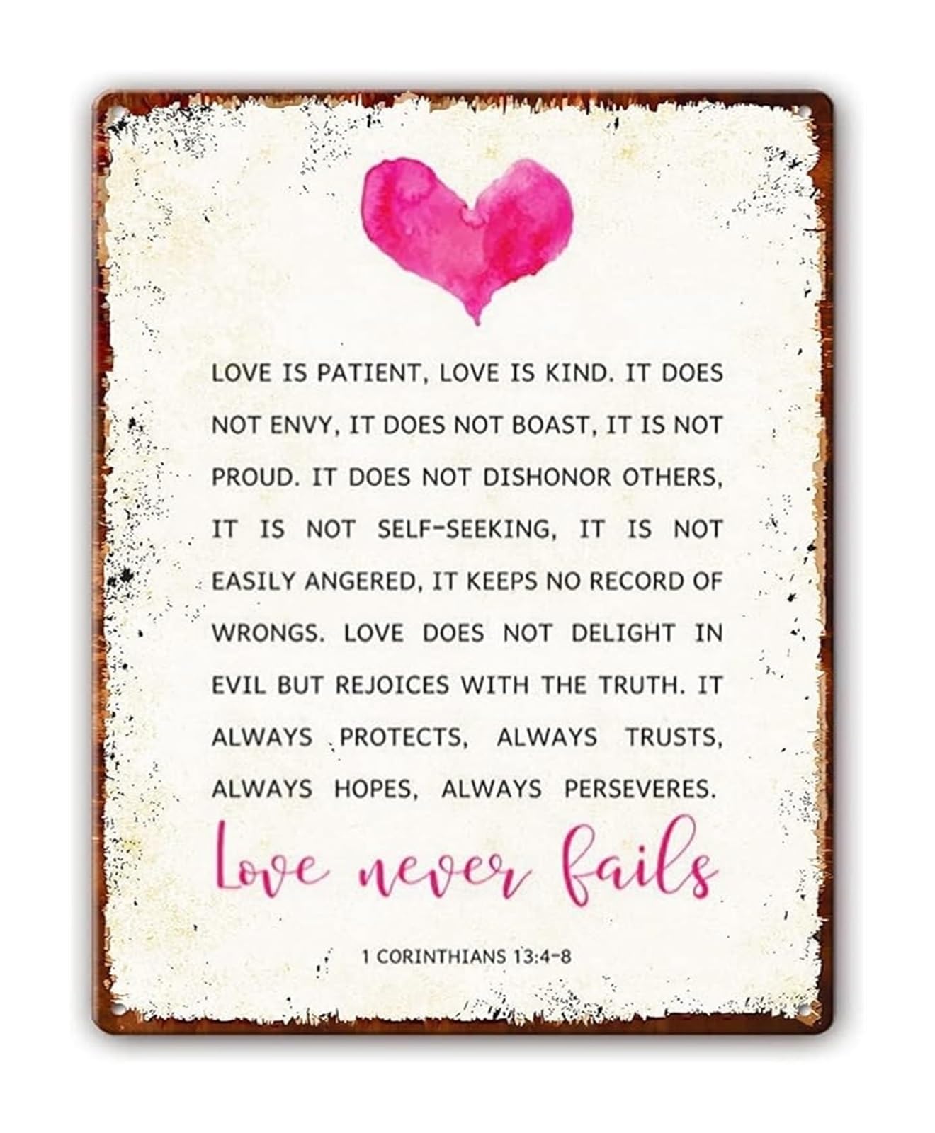 NWPNLXEA Christian Wedding Decor Metal Tin Sign Featuring Love is Patient Love is Kind Scripture Quote 8 X 12 in