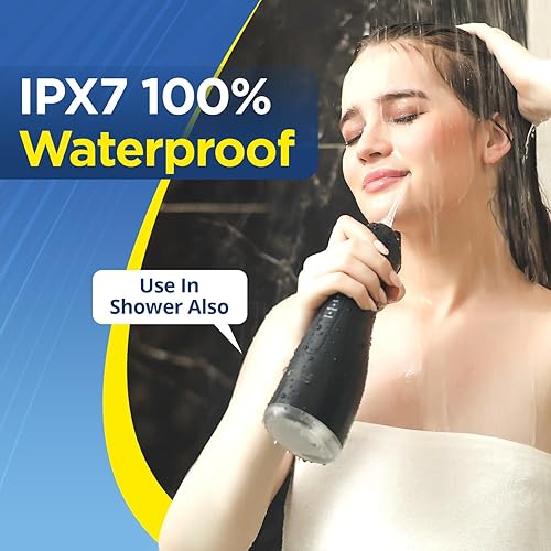Miniatura 7 de Brezz Flosser dental de agua profesional para limpieza de dientes, 4 modos inalámbrico, recargable IPX 7 impermeable, tanque grande de 10.1 fl oz,