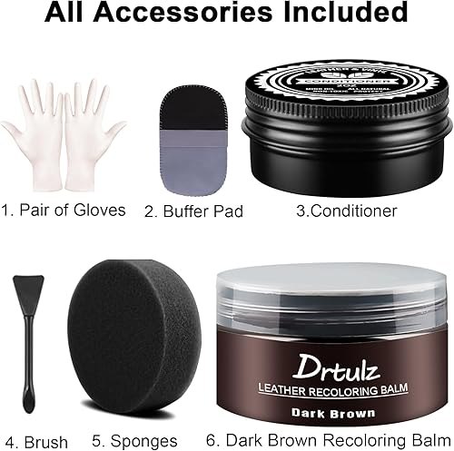 Miniatura 2 de drtulz Color de reparación de cuero, acondicionador de bálsamo de cuero marrón oscuro, restaurador de cuero marrón oscuro, tinte de cuero, kits de