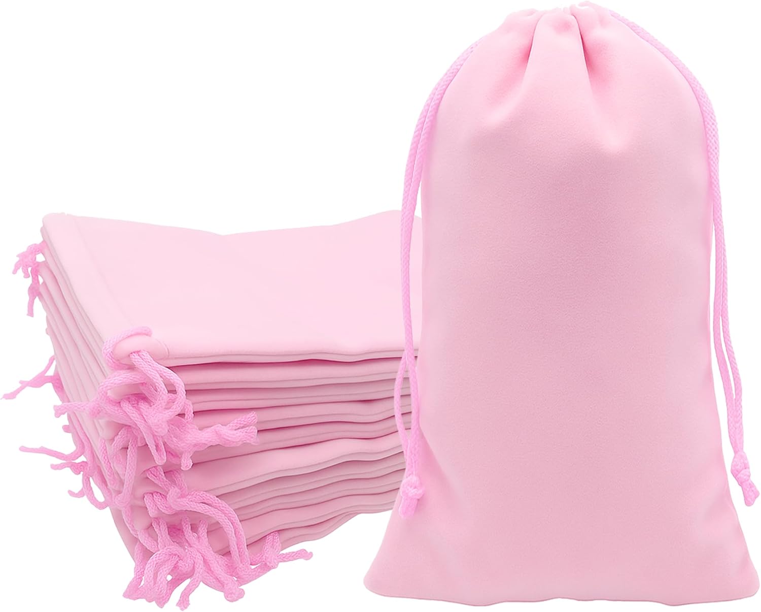 Mandala Crafts 7x15 Pink Velvet Drawstring Bags - 15 Long Velvet Drawstring Pouches Bulk for Party and Wedding Favor, Gift Wrapping, and Wine Bottle Packaging