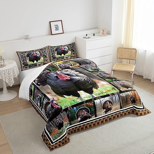Miniatura 4 de Erosebridal Juego de edredón de pavo, tamaño King, juego de ropa de cama de faisán de aves silvestres, caza, pavo, edredón de plumón de granja,