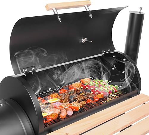Miniatura 4 de Parrilla de carbón y ahumador offset, parrillas de barbacoa con amplia área de cocción para campamento al aire libre, parrilla de barbacoa de barril