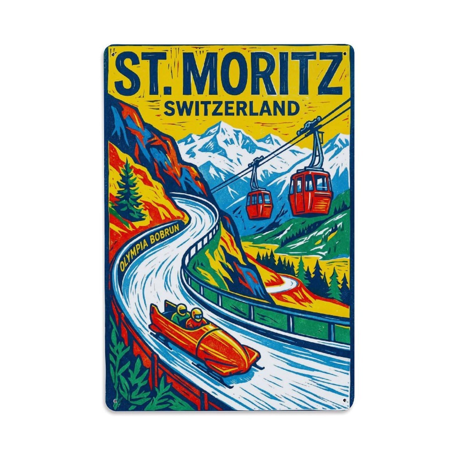Olhnbad Style Luxury Switzerland Linocut Alpine Travel Metal Tin Sign