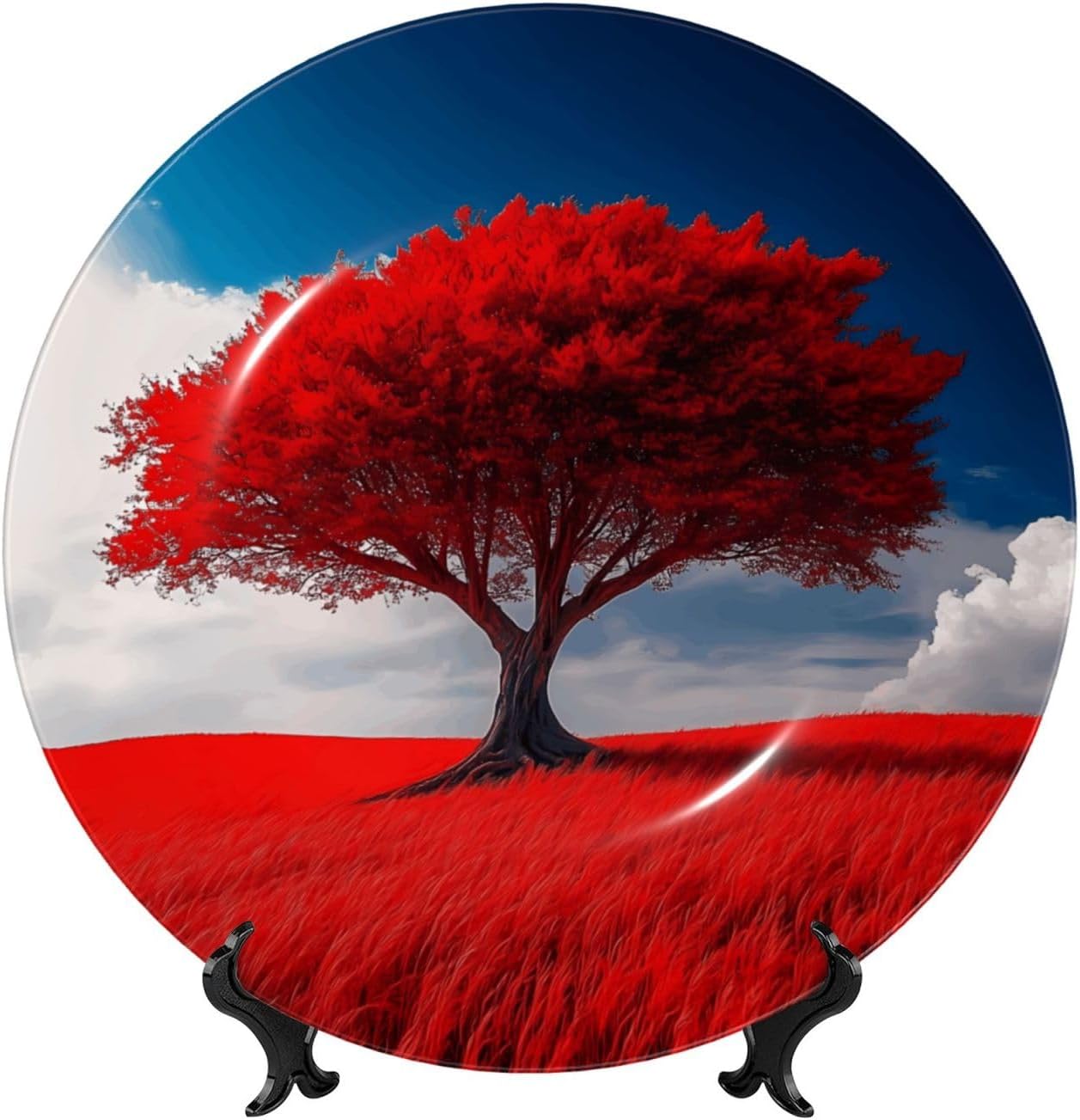 Fantasy Red Grassland Tree Style Ceramic Plate Display Home Display With Stand Wall Hanging Plate For Home Decor 10 Inch