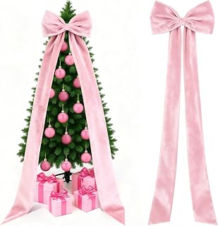 Knitgrip Pink Extra Large Velvet Bow Christmas Tree Topper, 118 Inch
