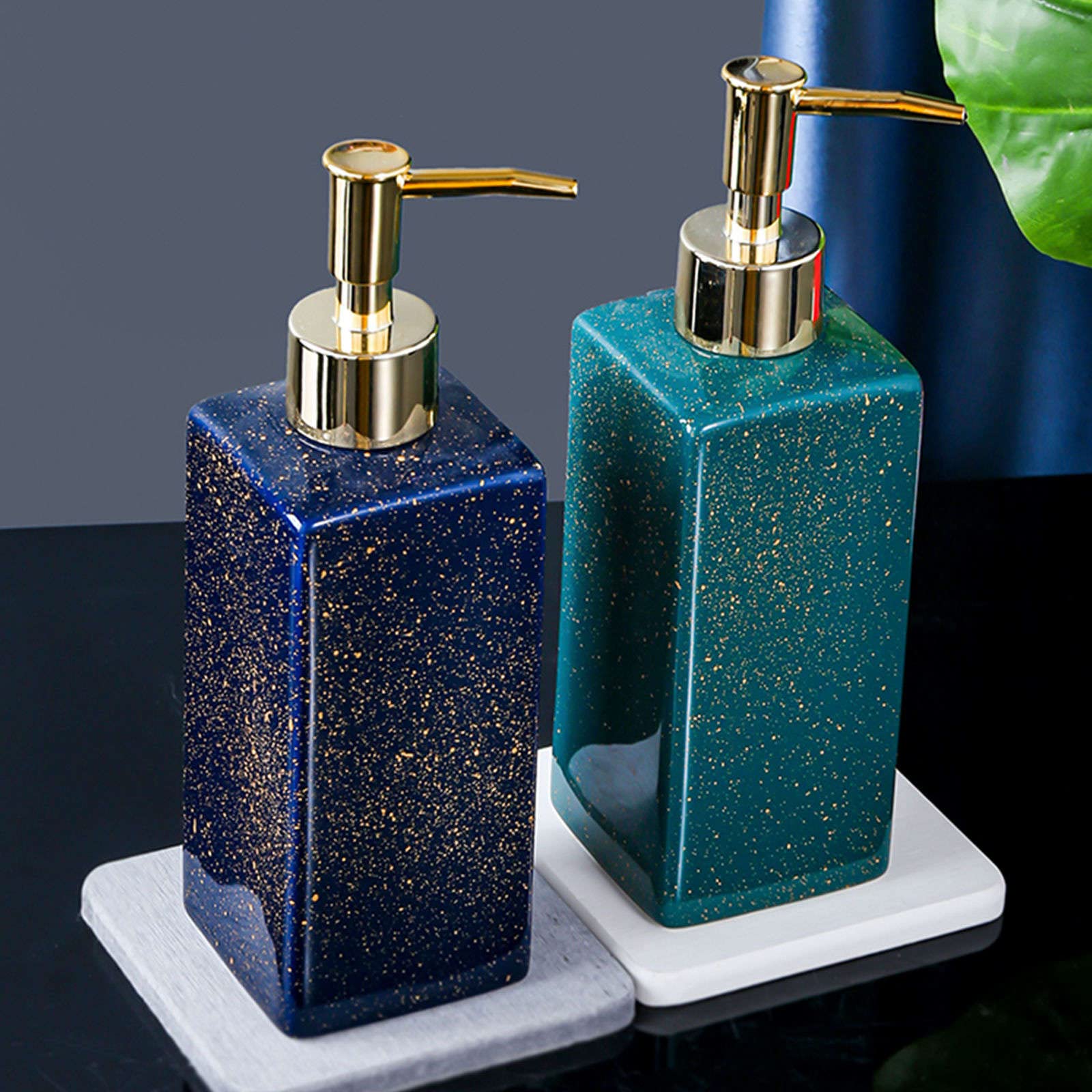 Jednolita kolorowa pompka, dozownik balsamu do łazienki z możliwością uzupełniania, ceramiczny szamponu(Dark Green,Rectangular)