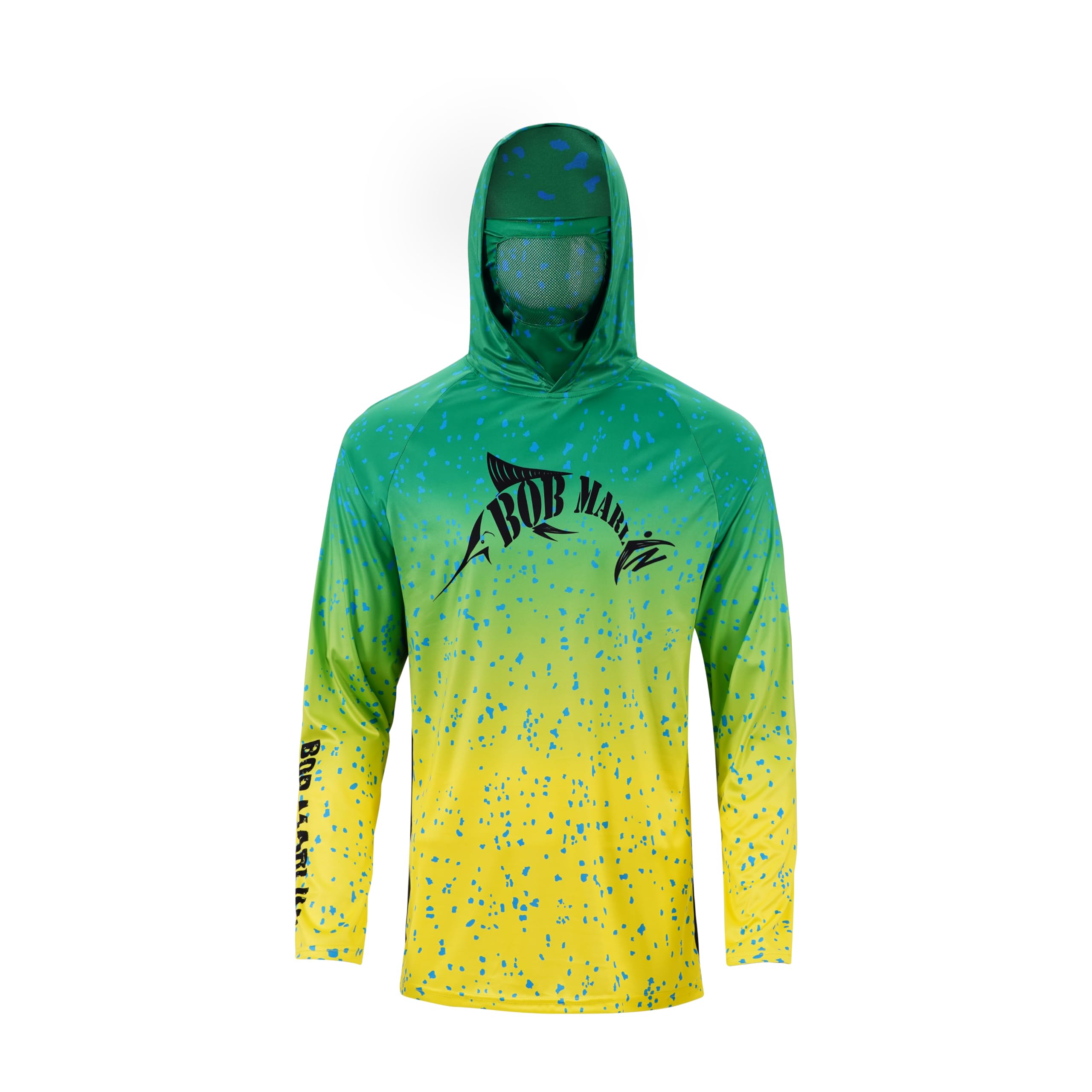 Bob MarlinBob Mahi Performance Fishing long Sleeve Hoody With Mask 50+ UV protection Breathable Vented Airflow Lightweight Quick dry Stain Resistant