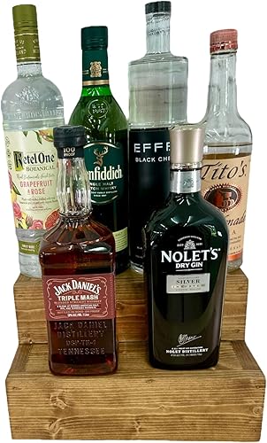 Miniatura 4 de Estante escalonado para botellas  Expositor de botellas de licor de 2 niveles  Organización de bar  Estante de encimera de cocina (Early American)