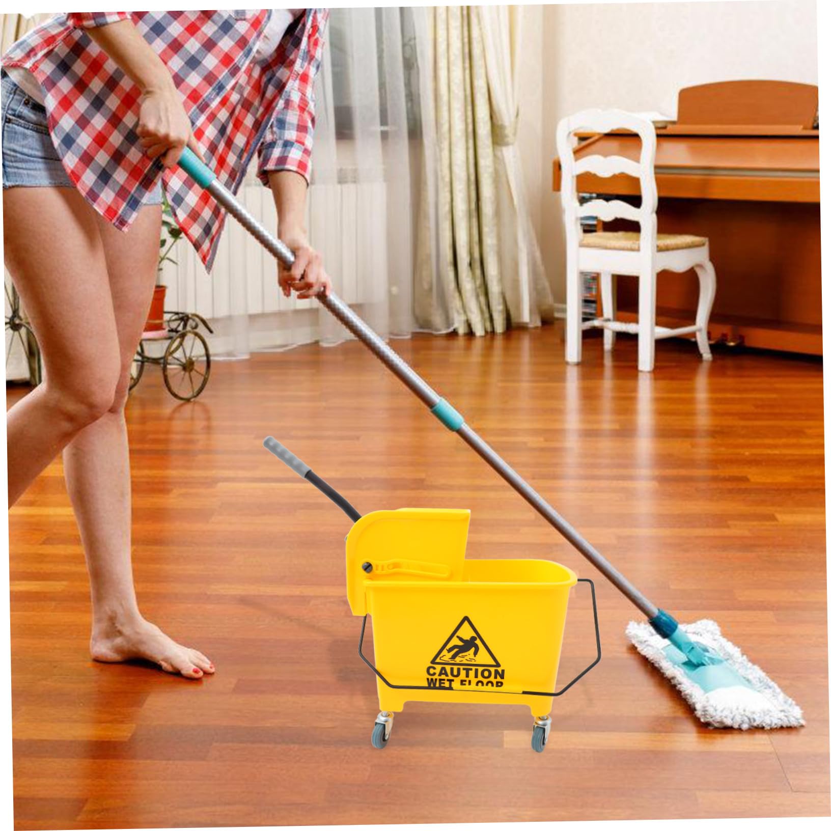 Fregona de Escurridor Cubo de Ruedas 20l Comercial y Plásticas Aleatorio Lateral Limpieza Fácil y Segura Color en Uso Industrial