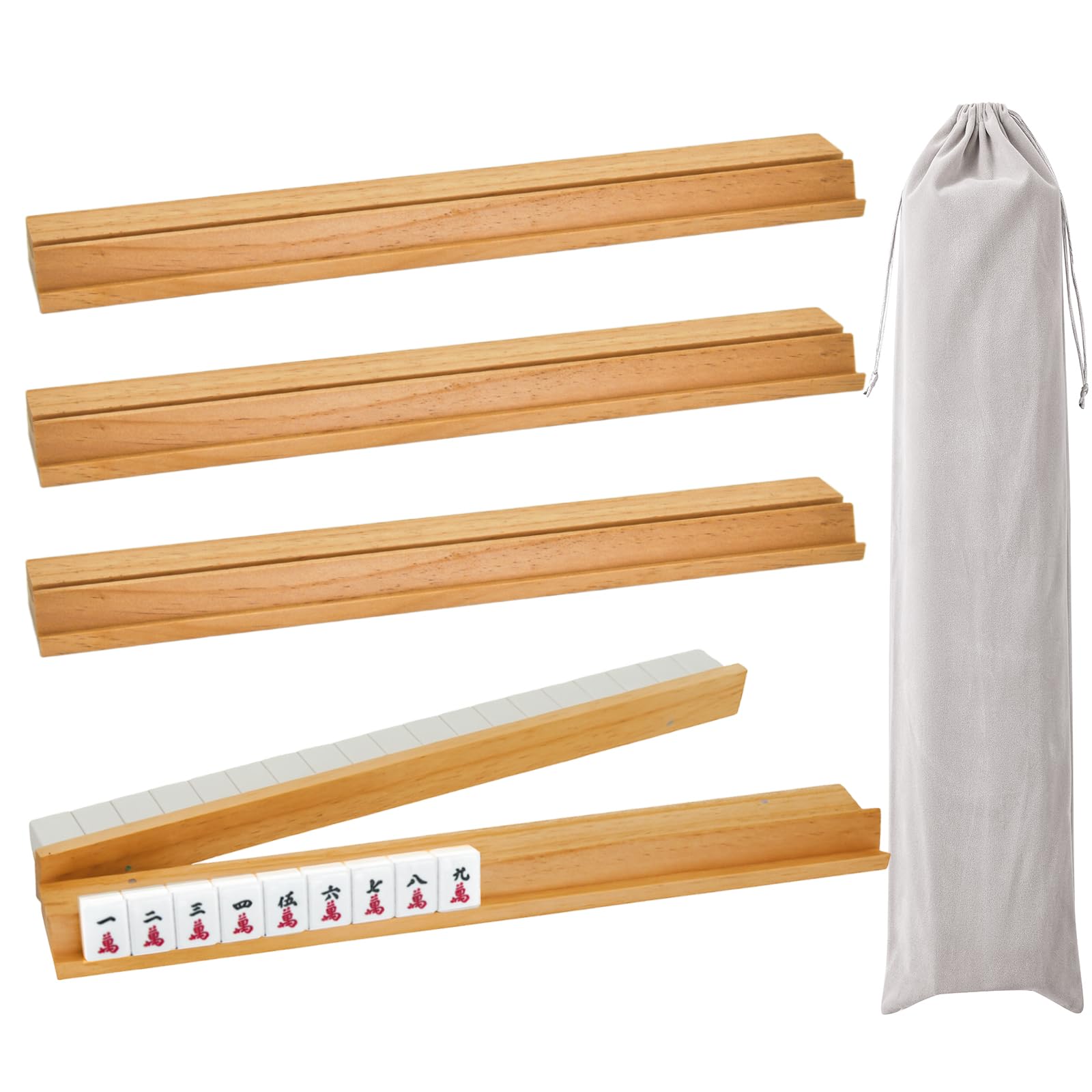 magic sewing machine Mahjong Racks with Pushers, Set of 4 Wooden American Majiang Tile Racks, Modern Mahjong Racks with Built-in Pushers (Natural)