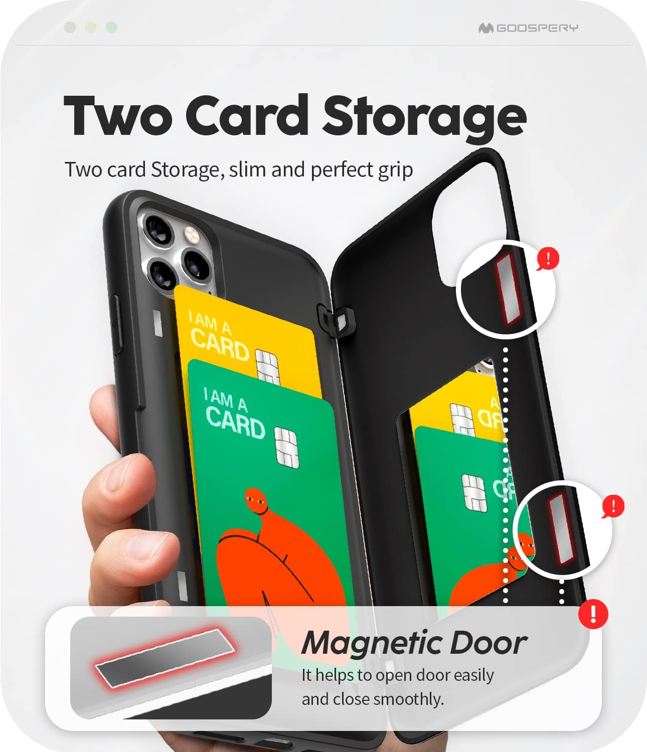 GOOSPERY Magnetic Door Bumper Compatible with iPhone 11 Pro Max Case, Card Holder Wallet Easy Magnet Auto Closing Protective Dual Layer Sturdy Phone Back Cover - Black