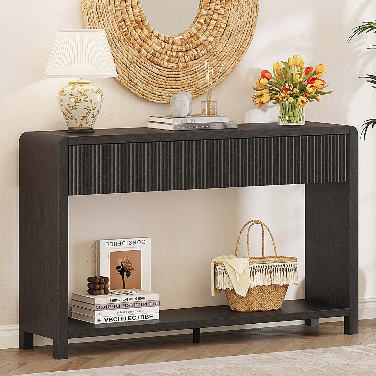 Photo 1 of ***FACTORY SEALED***FATORRI Console Table for Entryway, Modern Sofa Table with 2 Drawers for Living Room, Wood Hallway Tables and Couch Tables Behind Sofa (47.2 inch, Black)