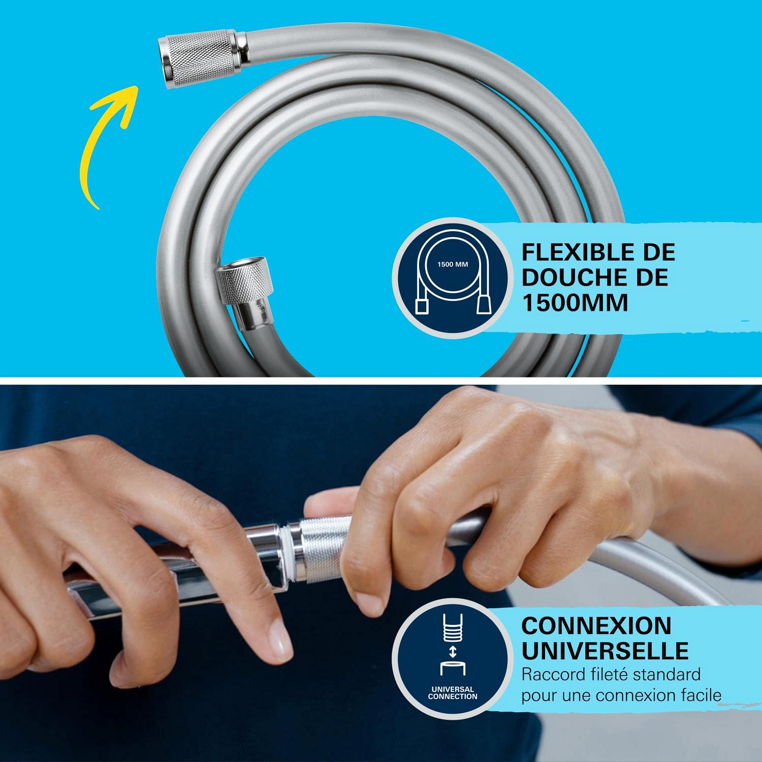 GROHE Vitalio Start 110, Ensemble de douche avec Douchette 1 jet (Pluie), Flexible de douche 1.5m), Economie d'Eau, Procédé anti-calcaire, Chromé, 26720001