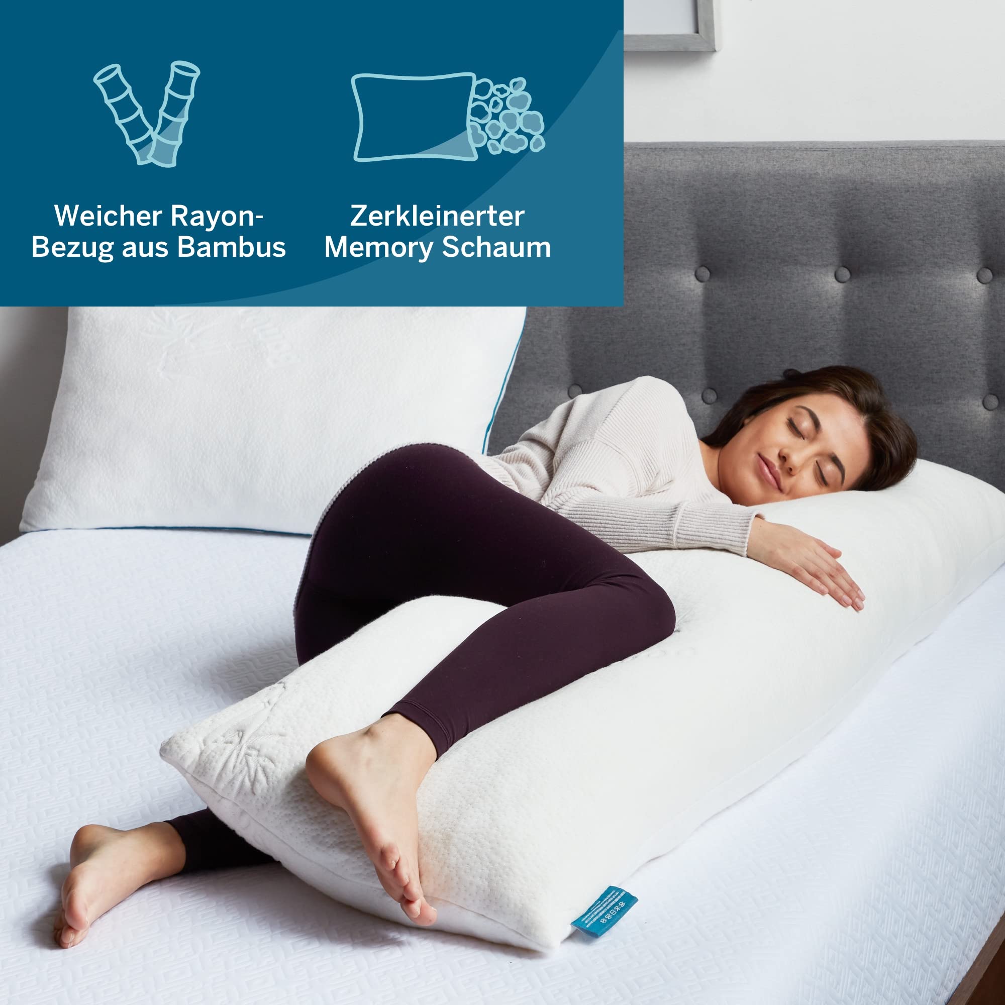 LUCID Seitenschläferkissen aus zerkleinertem Memory Foam – Körperkissen – perfekt für die Schwangerschaft – ultraweicher Rayon-Bezug aus Bambus, Weiß