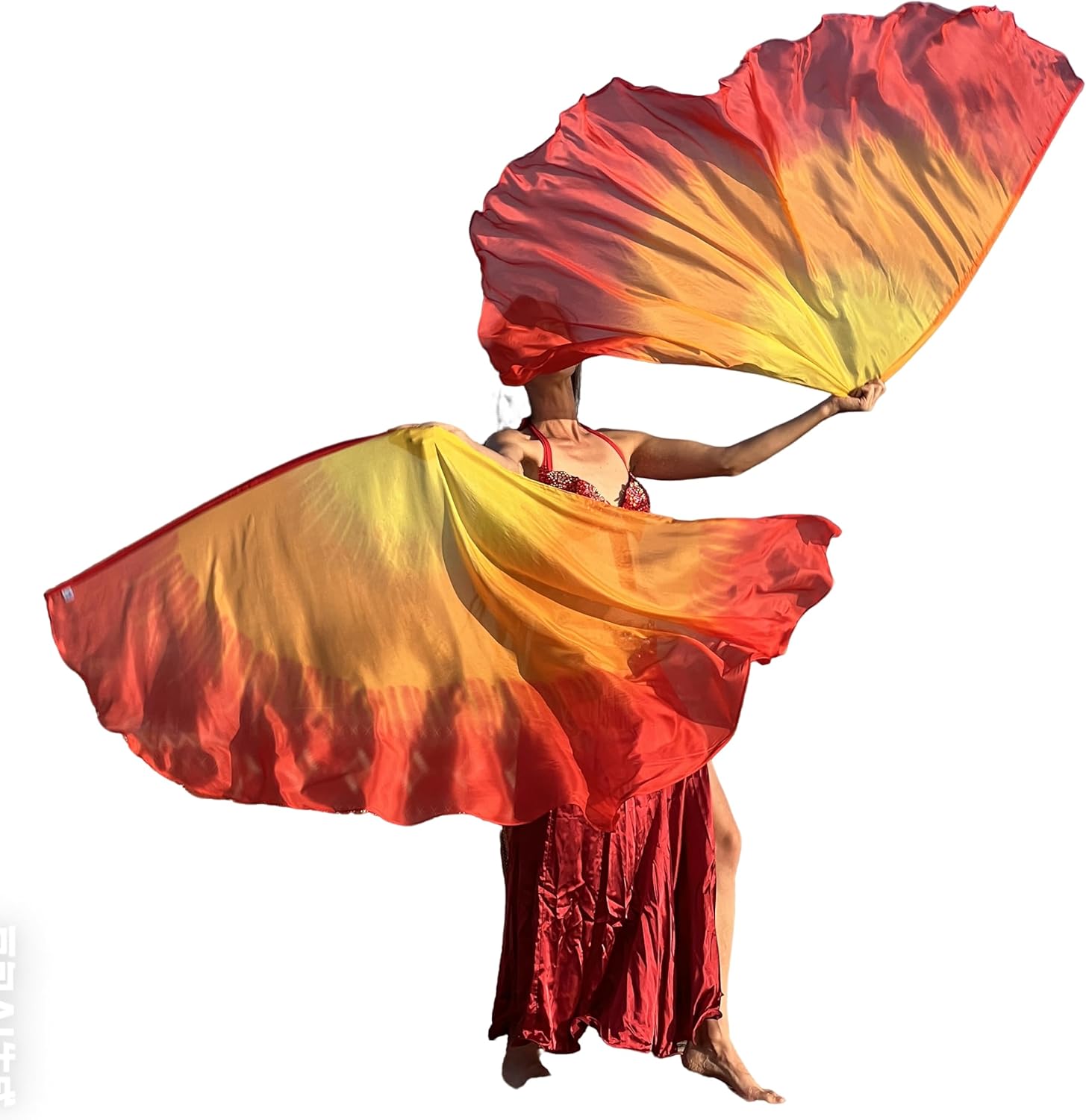 Winged Sirenny 70" Sheer Silk Dance Angel Wings with Flex Rods, Circular Handpainted Fluid Translucent Silk Worship Flags