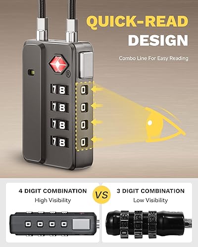 Miniatura 9 de LUGGEX Cerraduras de equipaje aprobadas por la TSA, cerradura de combinación de 4 dígitos con reinicio de un botón, cerradura segura de viaje