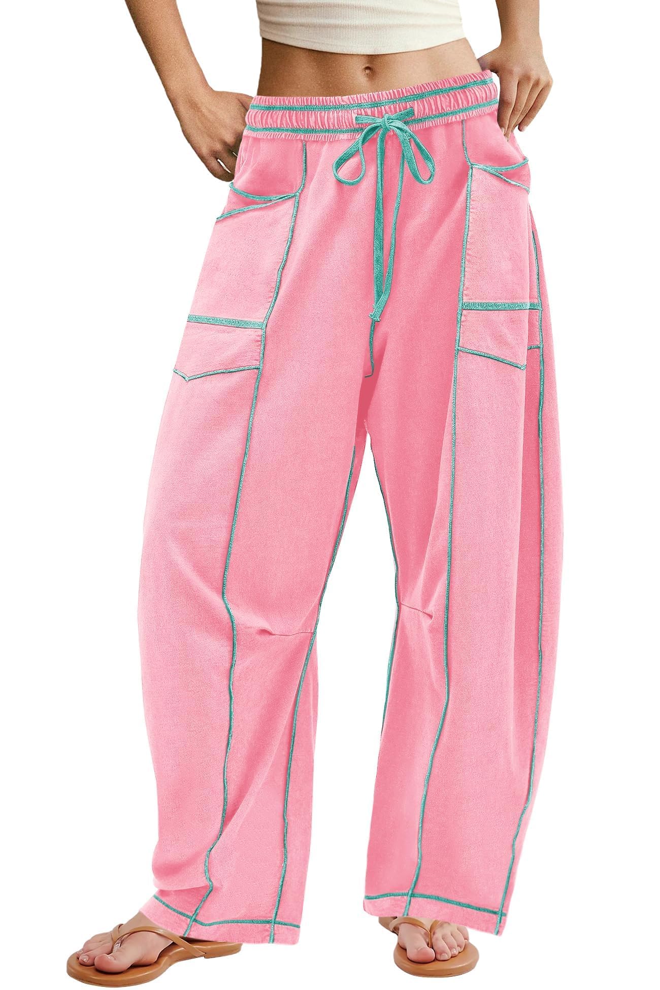 ReachMe Womens Barrel Sweatpants Baggy Wide Leg Lounge Pants Summer Travel Pants Beach Vacation Outfits