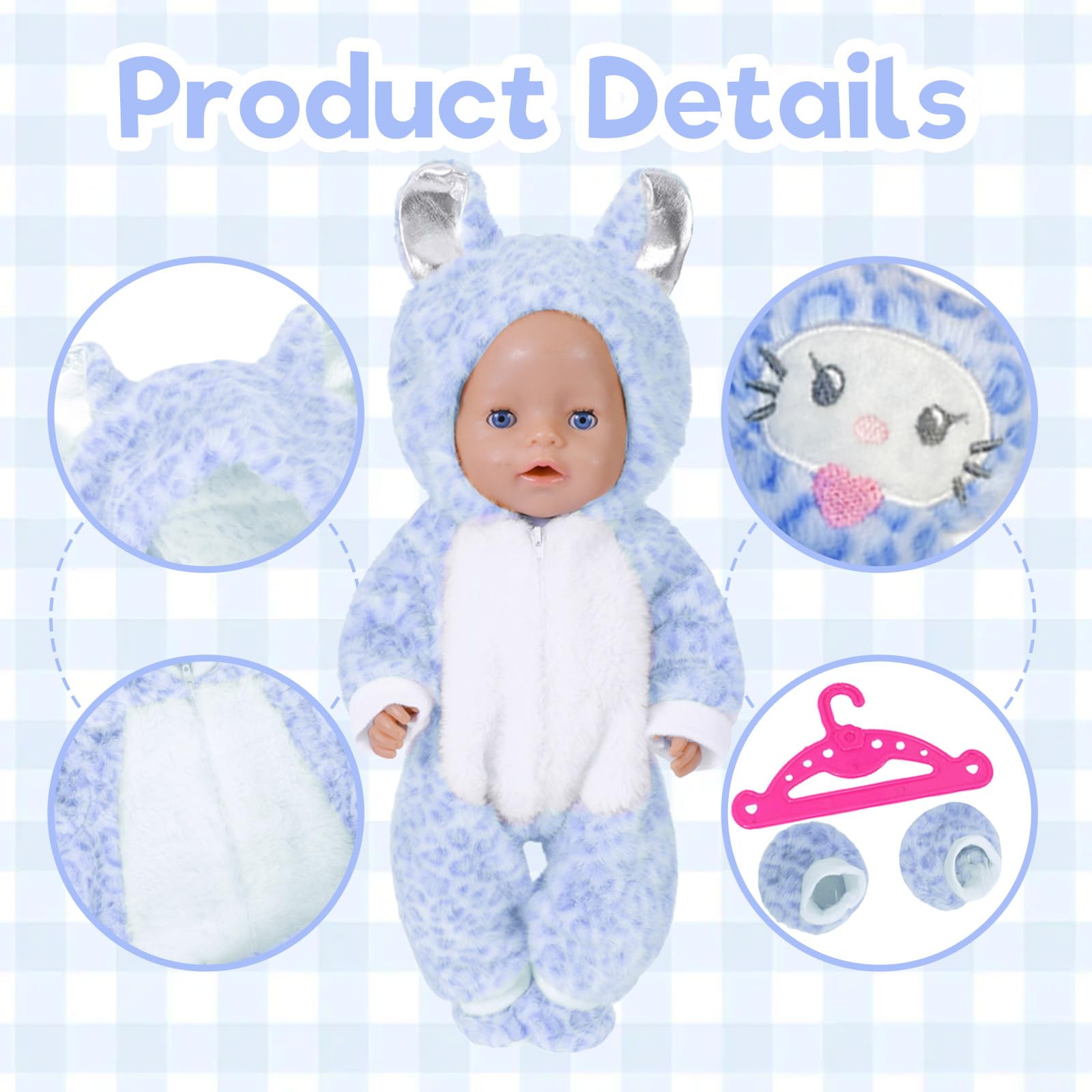 Baby Doll Clothes for 14-18 Inch Doll, Baby Dolls Accessories for 35-45cm Dolls, Cute Jumpsuit, Socks, Cute Pendants, Hanger - Image 3