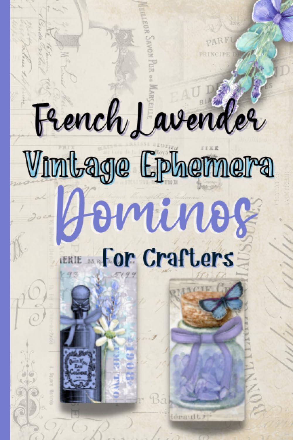 French Lavender Vintage Ephemera Dominos For Crafters: Rectangle Pendant Art Collage Sheets