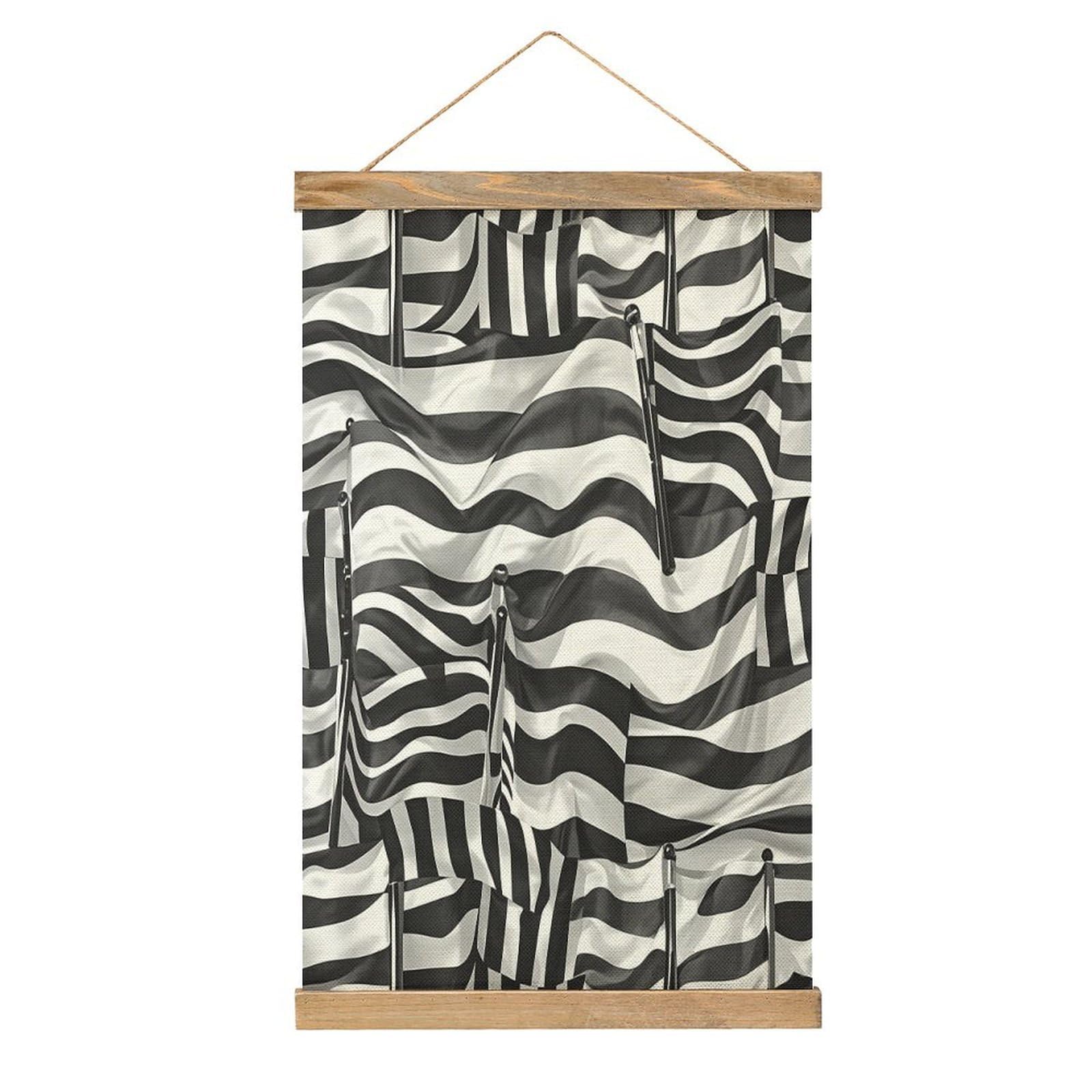VstaDank Black White Flags Pattern Hanging Poster with Wooden Frame Modern Linen Hanging Painting Retro Style Wall Decor Art Painting for Living Room,Bedroom Decor Poster Frame 20.4x13.1inch
