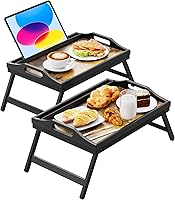 Easoger 2 Pack Bamboo Breakfast Bed Trays with Folding Legs - 17x12.5 Inch Lap Tables for Eating, TV, Laptop, Recovery & Kids