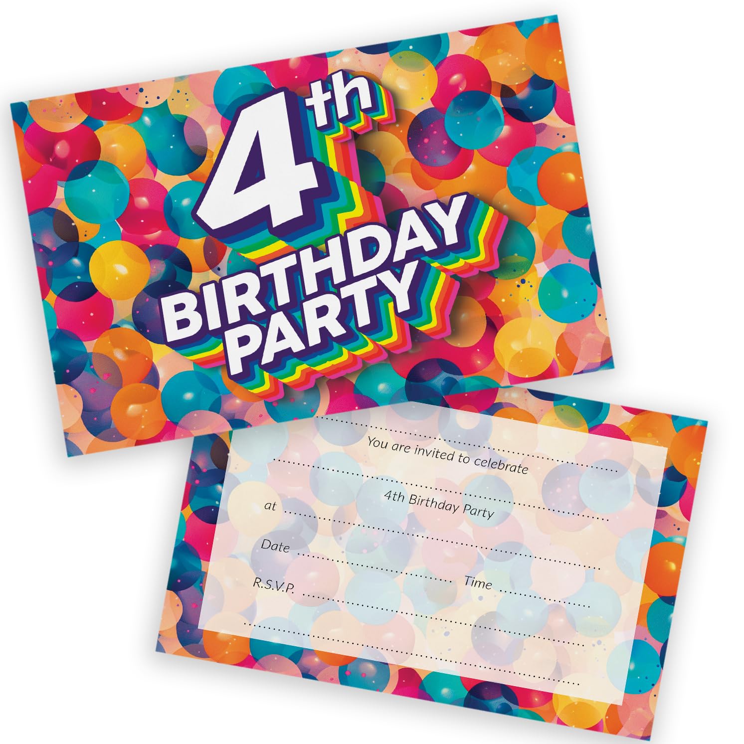 4th Birthday Party Invitations Kids - Rainbow Balloons 20 Pack - Childrens Birthday Invitations for Boys/Girls A6 Bday Party Invites Invitation Cards with Folding Envelopes