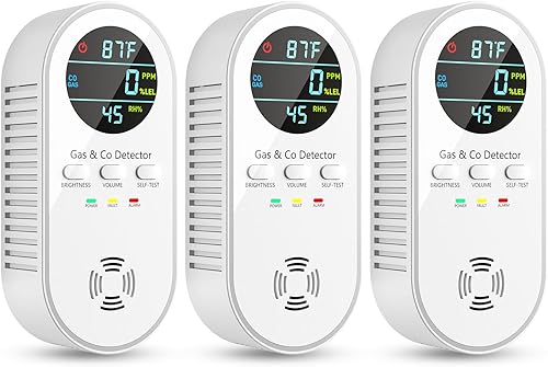 Miniatura 12 de Detectores de monóxido de carbono 5 en 1, detector de fugas de gas natural, detector de CO con respaldo de batería y enchufe, pantalla digital HD,