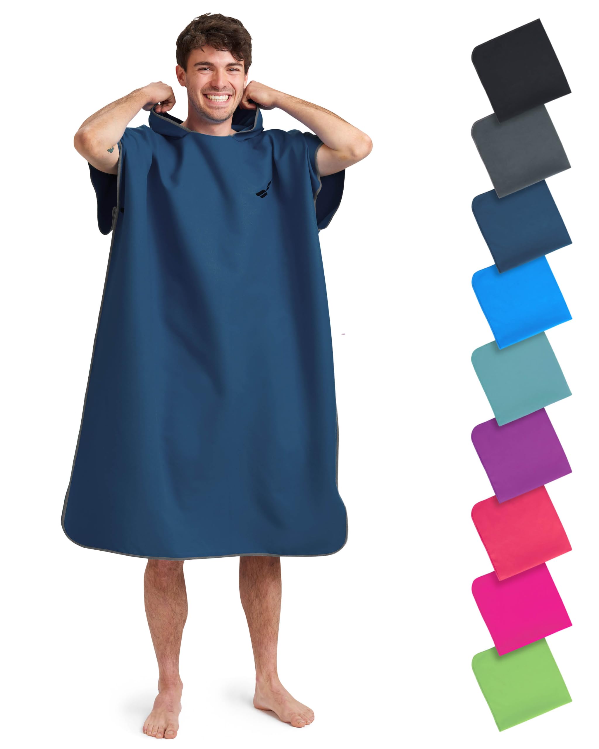 Fit-Flip Badeponcho aus Mikrofaser für Damen und Herren - schnelltrocknend, kompakt und Ultraleicht - Strandponcho für Erwachsene mit Kapuze