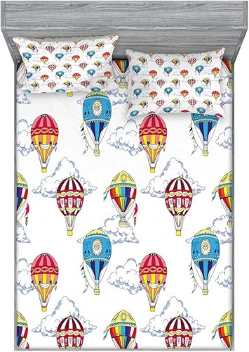 Miniatura 102 de Ambesonne Juego de sábanas bajeras y fundas de almohada de los años 90, patrón geométrico en estilo retro, formas redondas de triángulo de media