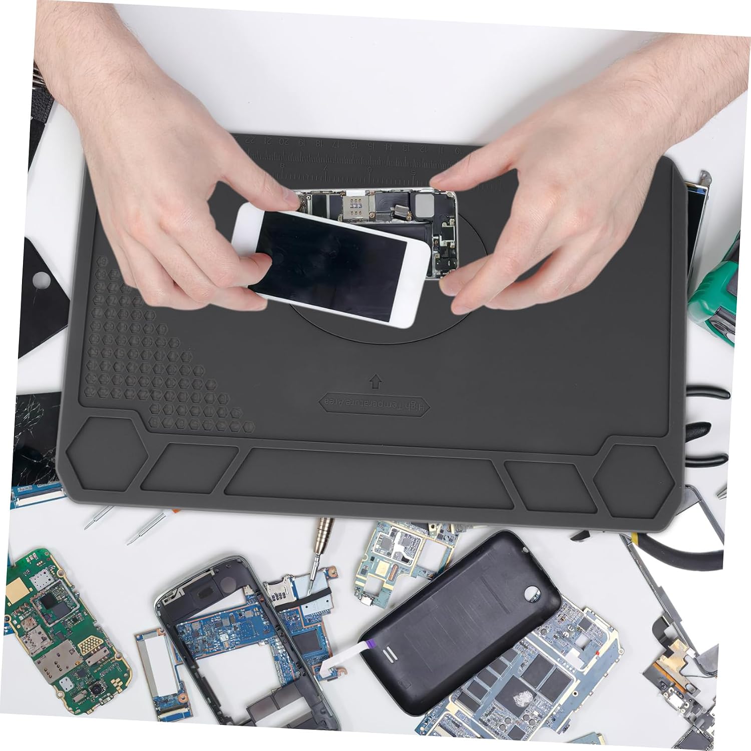 DOITOOL Silicone Soldering Mat Magnetic Tool Parts Pad Heatproof and -static Repair Pad for Electronics Work Insulation for Soldering Projects and Maintenance