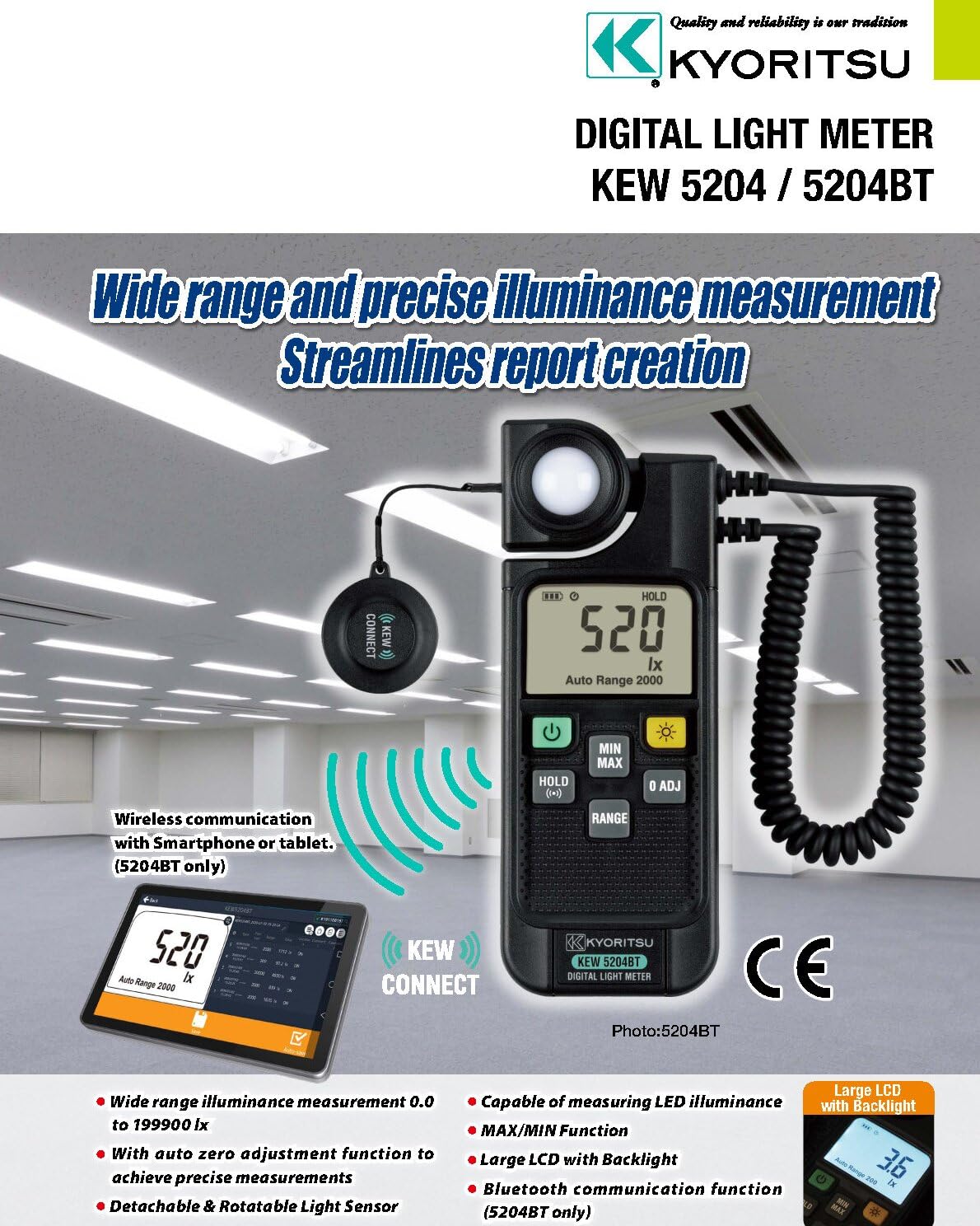 Japan Quality KYORITSU Lux Meter KEW 5204 Digital Illuminometer 0~19900lux LCD Pocket Light Meter Lux/FC Measure Tester Sensor Photometer Luxmeter Digital Light Meter