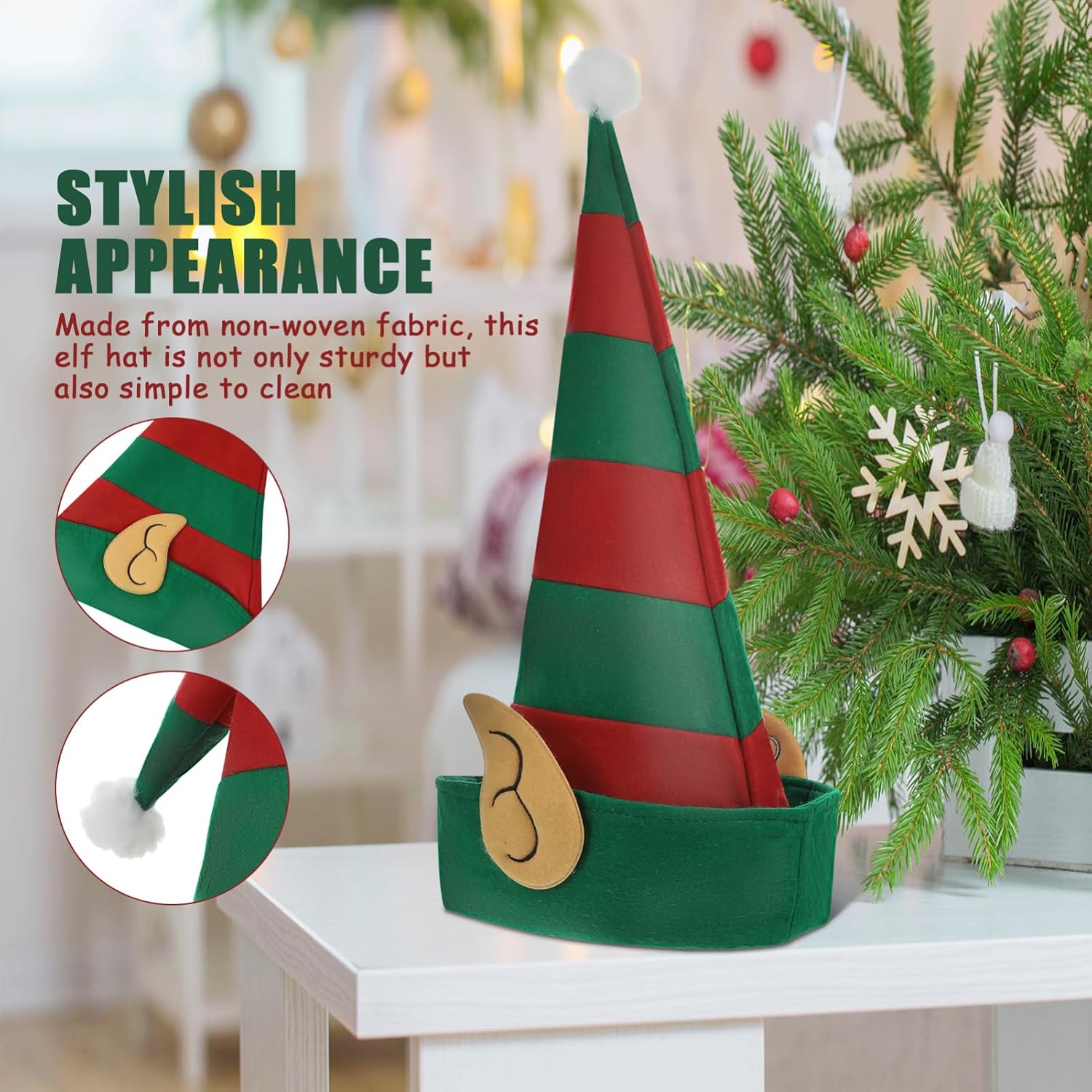 TOYANDONA 1pcs Elf Hat with Ears, Christmas Elf Hat Costume for Adults Christmas Holiday Party Costume Accessoriess