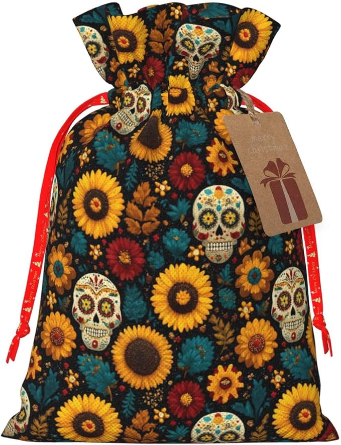 Pioyoku Drawstring Gift Bags With Tags-Sugar Skull