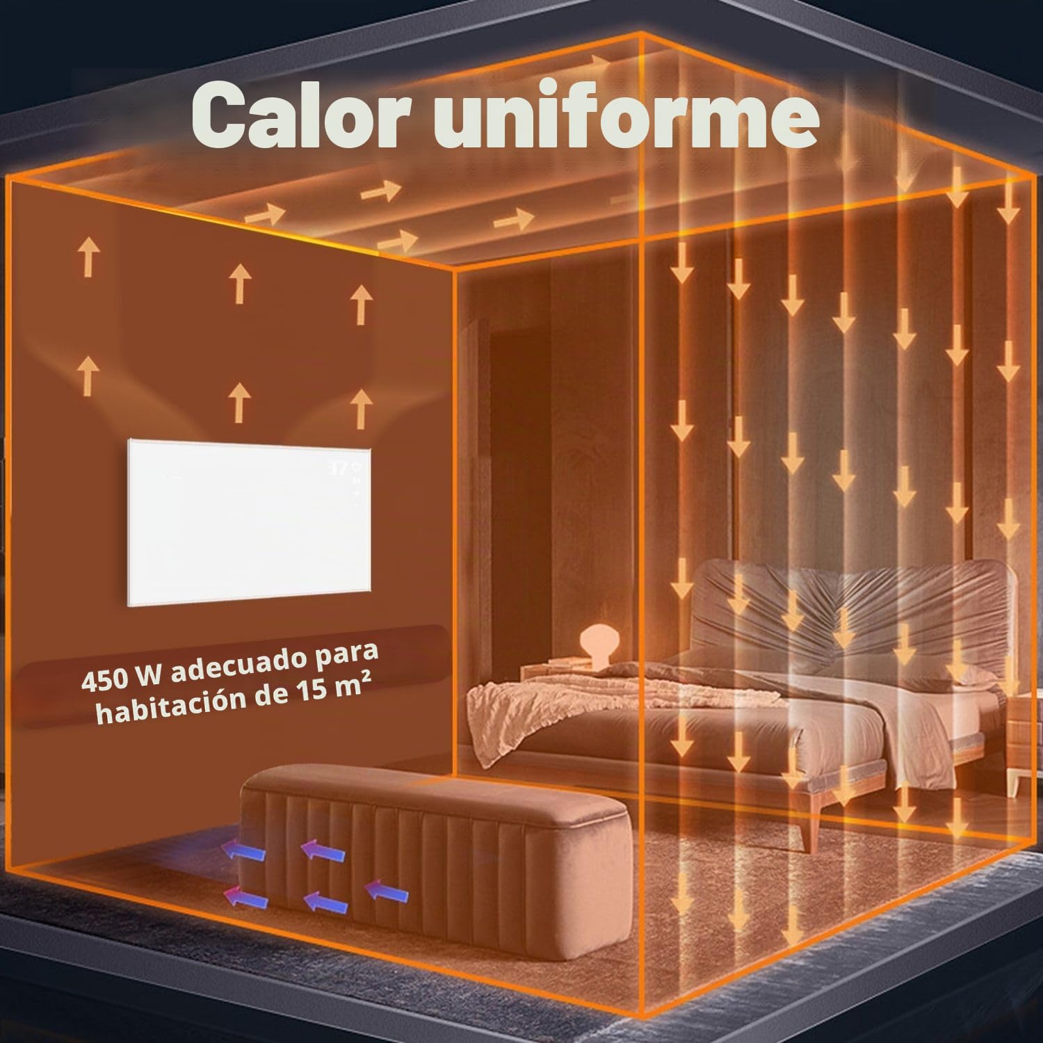 Calefacción infrarroja de pared 450W - Termostato infrarrojo dispositivo autónomo con control remoto Calefacción eléctrica de ahorro energético con APP WiFi Radiador eléctrico de pared
