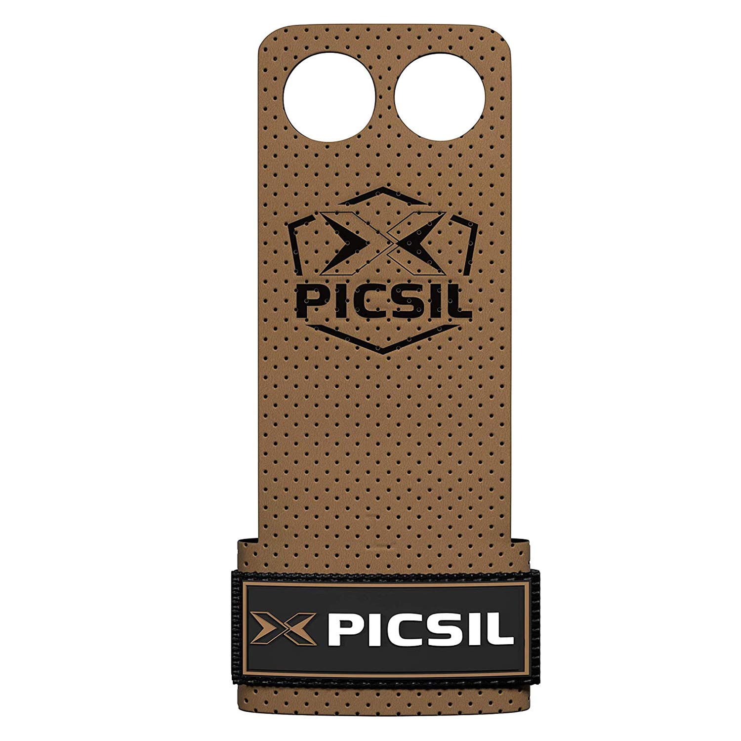 PICSIL Azor Cross Training Grips 2&3 Holes, Synthetic Hand Grips for Weightlifting, Muscleups, Pull Ups, Gymnastics, Prevent Blisters and Rips, For Men and Women (XL, Brown 2H)