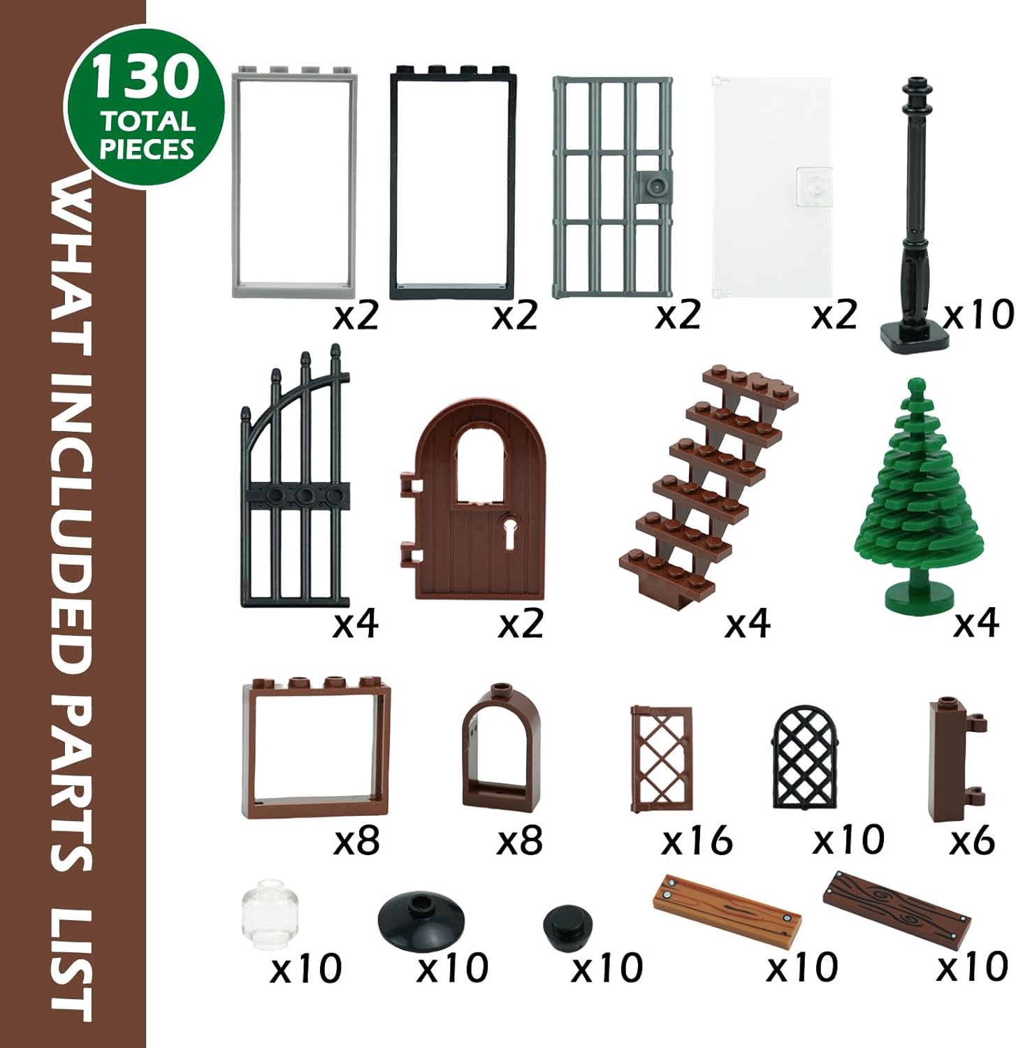 BroTex Doors Windows Accessories Bricks Pieces, City House Parts Garden Classic Road Lamp Light Ladder Gate Castle, Creative DIY Construction