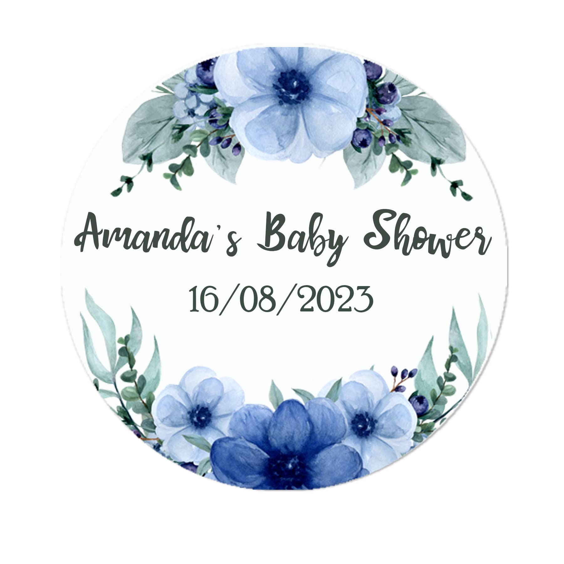 Treasured Forever Navy 35 Personalised Floral Baby Shower Stickers - Thank You Sweet Cone Bags Favour Luxury (Navy)