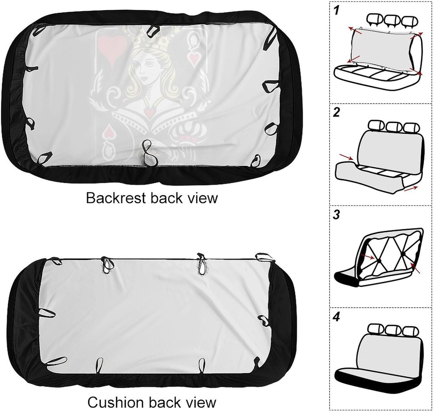 Classic Black Queen of Hearts Car Seat Cover Print Rear Bench Seat Cover Car Seat Protector Car Interior Accessories for Women Men