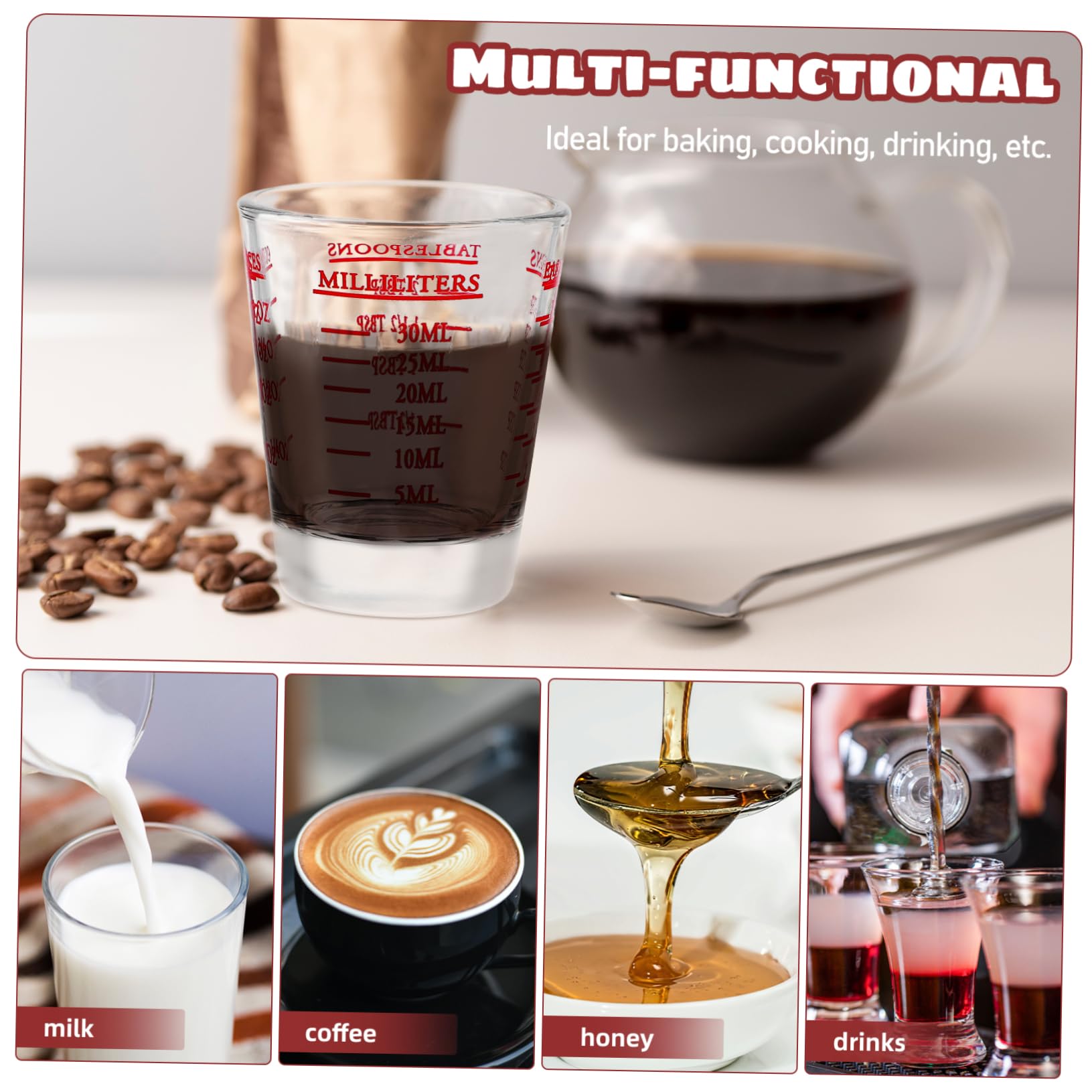 SOLUSTRE 8 Pcs Tasses à Mesurer en Verre Transparent 30ml Repères Clairs et Bases Épaissies Cuisine et Pâtisserie