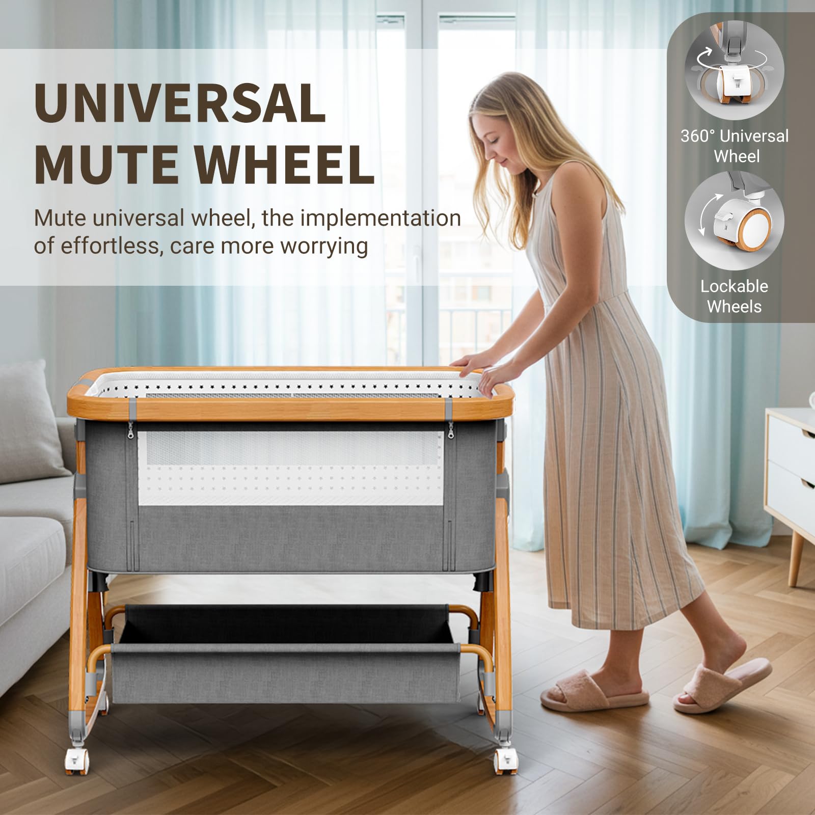 NIKYJM Cuna Bebe,3 en 1 Cuna Colecho Moises para Bebe Portatile 6 Velocità Regolabile in Altezza e Inclinazione con 4 Freni Sulle Ruote