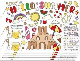 WEBEEDY Hello Summer Coloring Paper Placemats 30 Pcs Beach Theme Coloring Activity Sheets Dining Table Mats for Home Kitchen Table Decoration Holiday Party Activities, 15.7x11 Inch/40x28 cm