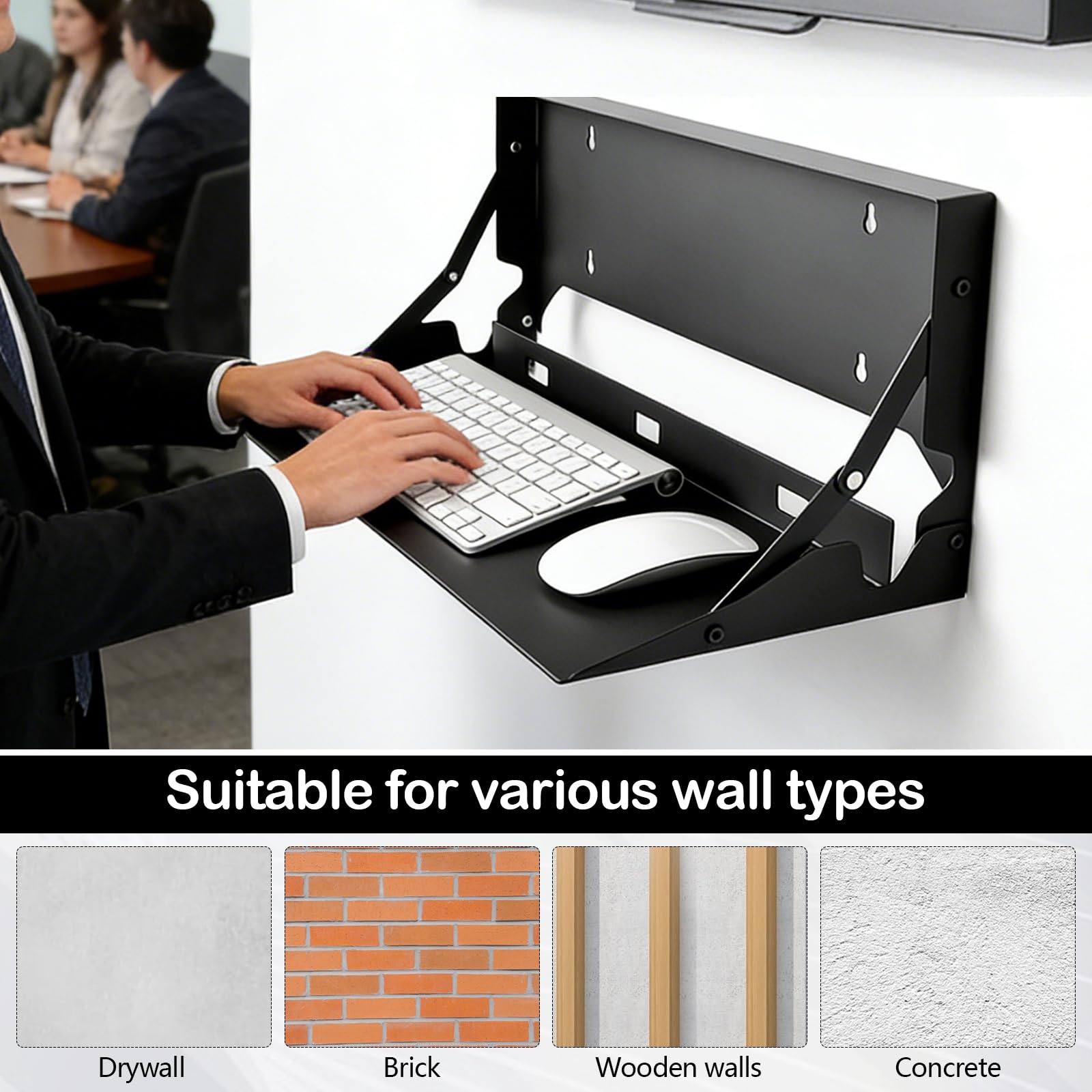 Support Clavier, Plateau Clavier Escamotable Murale Plateforme Support Mural Pliable de 60 cm pour Clavier D'ordinateur et Souris