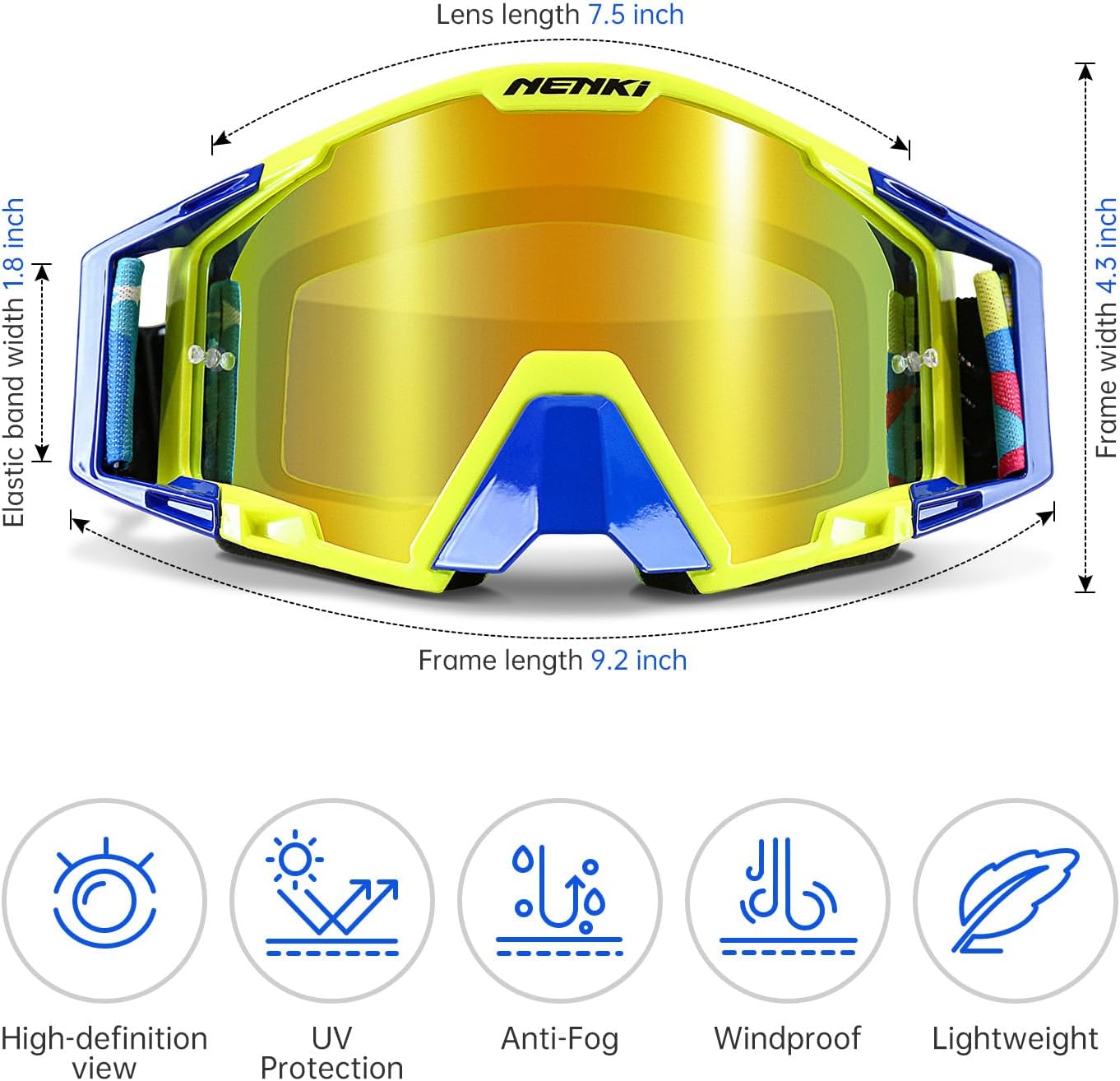 Motocross Goggles with Nose Guard, Anti-Fog OTG Dirt Bike Glasses for Men & Women, UV Protection Off-Road Eyewear - Image 3