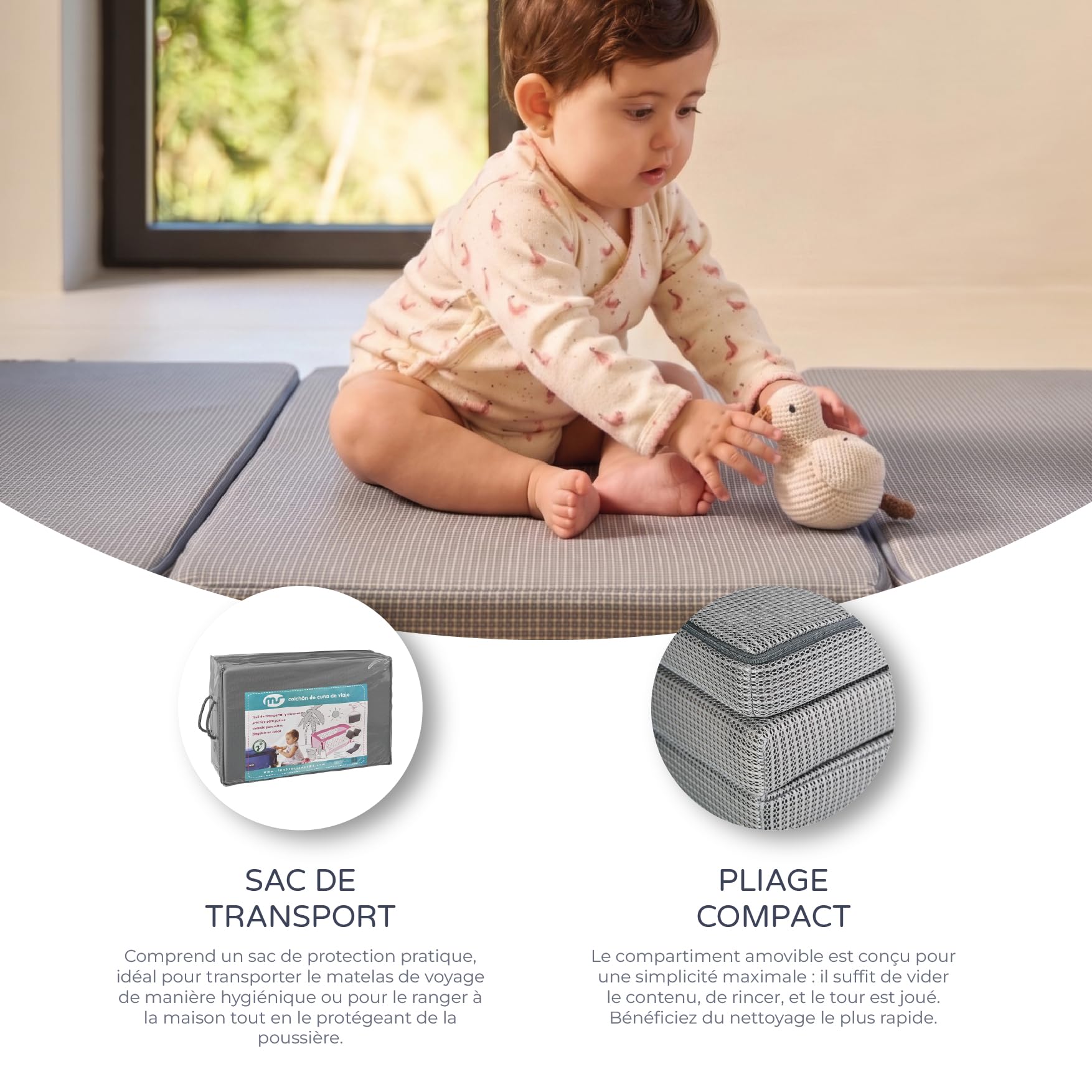 ms BabyWorld Matelas pour Lit Bébé 120x60x6 cm | Rembourré, Respirant, Antiallergique et Ergonomique | Couleur Gris | Idéal pour Bébés et Nouveau-nés
